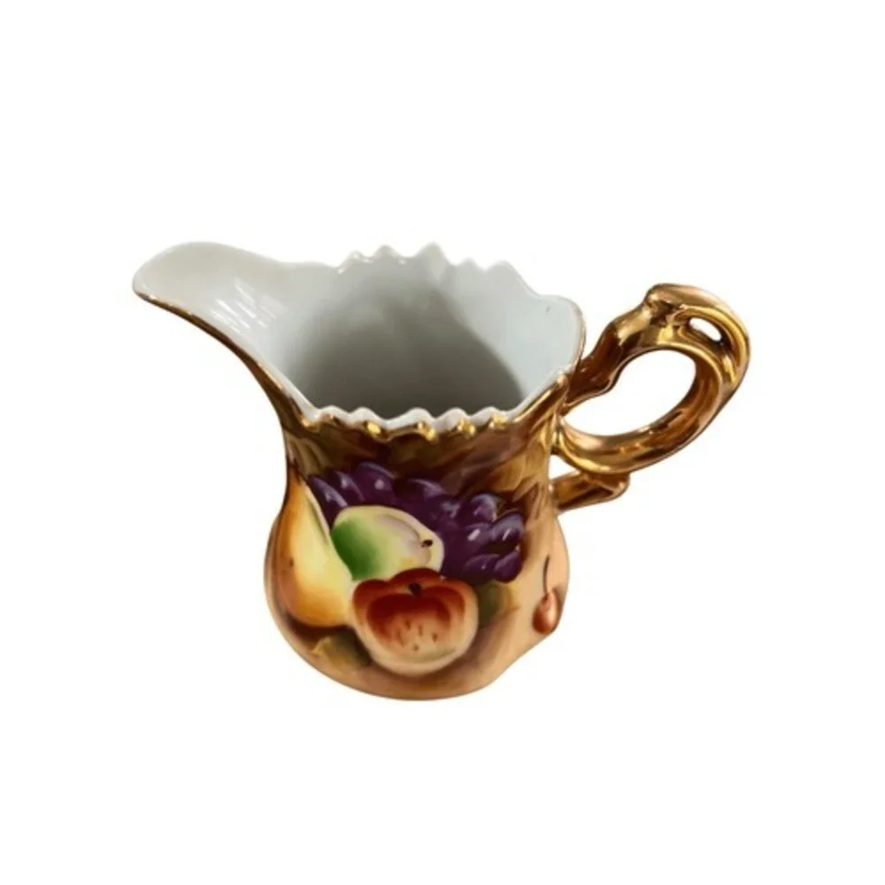 Vintage Lefton China Fruit Creamer Hand Painted Grapes Pear Peach Gold Trim